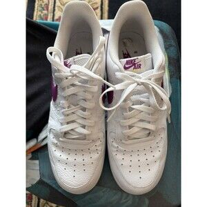 Nike Air Force 1 White Purple Low Top Sneakers Leather Athletic Shoes
